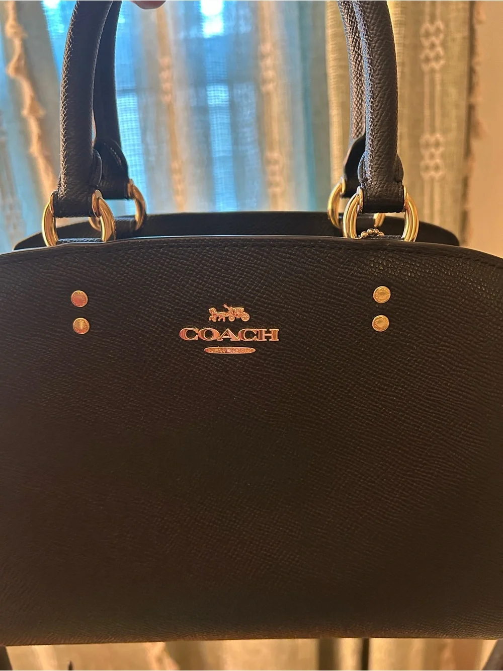 Coach Black Leather Satchel with Gold Accents